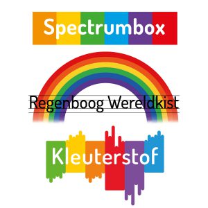 Spectrumbox, Regenboog Wereldkist en Kleuterstof logo's bij elkaar